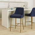 thumbnail image 2 of Homestock African Artifacts Modern, Contemporary Velvet Upholstered Counter Stool with Polished Gold Metal Legs, Set of 2, 23" W x 21" D x 40" H, Ideal for Bar and Pub Height Tables-Color:Navy, 2 of 10