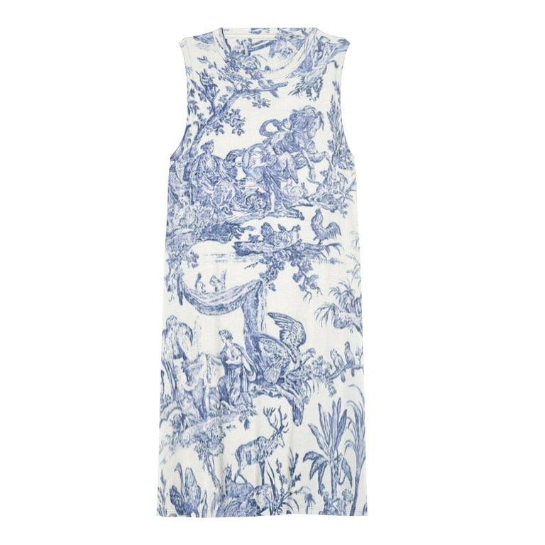 Blue Toile de Jouy Spring Summer Dresses for Women Fashion T-shirt Dress Casual Sleeveless Loose Sundress with Pockets - Walmart.com Blue Toile de Jouy Spring Summer Dresses for Women Fashion T-shirt Dress Casual Sleeveless Loose Sundress with Pockets - Walmart.com