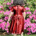 thumbnail image 4 of Sequins Dresses for Girls Short Sleeve 3-8 Years Toddlers Kids Trendy Sparkly Shiny Solid Color Crewneck Birthday Party Dress 2025, 4 of 6