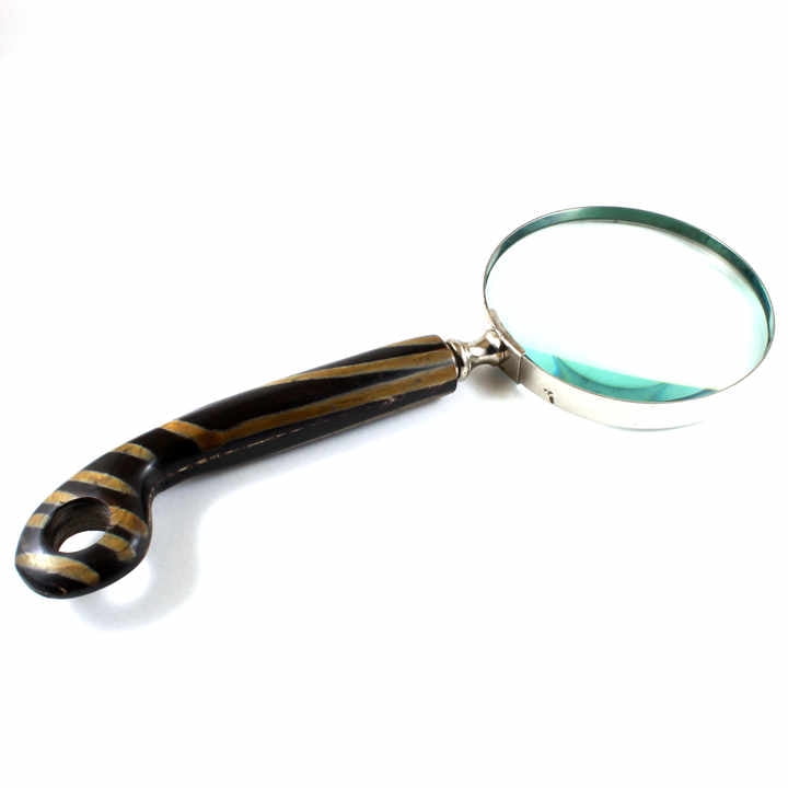 Maritime Treasures Brass Handheld 3-Inch Magnifying Glass with Leather Grip Horn Resin Decorative Handle for Christmas Gift