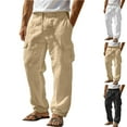 thumbnail image 1 of Styesk Men's Pants Men's Linen Pants For Spring And Summer Multi Pocket Straight Leg Comfortable And Breathable Outdoor Pants, 1 of 6