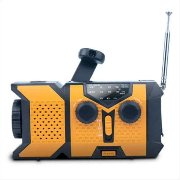 Radio Solar de Manivela con Linterna LED, Radio Meteorológica AM/FM/NOAA, Batería Externa de 2000 MAh para Cargar el Teléfono en Caso de Emergencia.