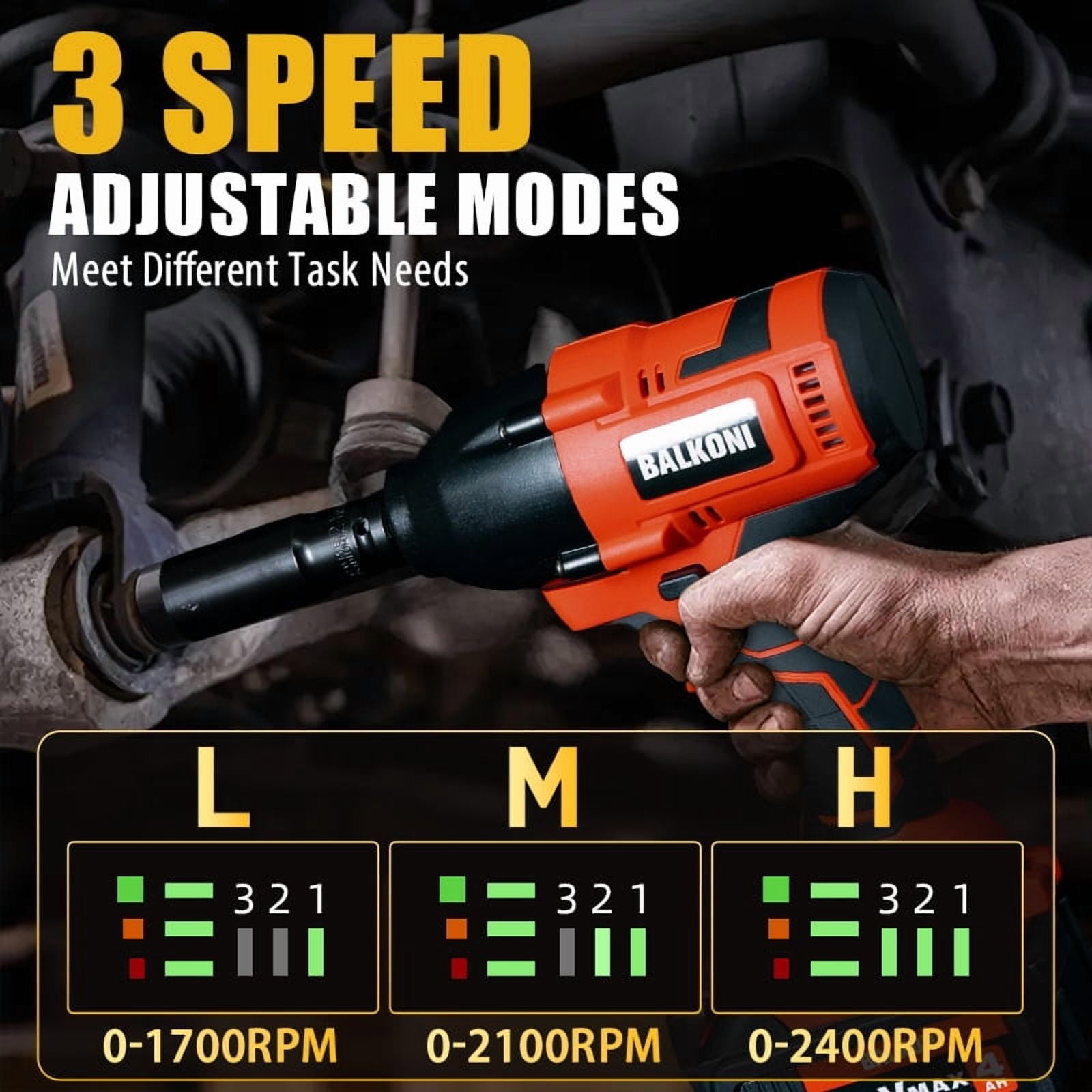 Power Cordless Impact Wrench 1/2", 20V Impact Brushless Motor with 2 x 4.0Ah Batteries, 3-Mode Speed & Max Torque 516 ft lbs (700N.m), Power Impact Wrench with 7 Sockets for Home Car