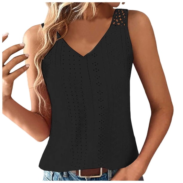 Chaleco sexy liso de moda para mujer: top de encaje con espalda hueca, cuello en V, mangas 3/4, poliéster, tallas S-XXL, perfecto para verano/ocasiones informales.