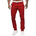 thumbnail image 2 of MRULIC jeans for men Slim Waist Full Trousers Men's Casual Solid Mid Pocket Length Fashion Pant Men's pants Men Casual Pants Red + L, 2 of 9