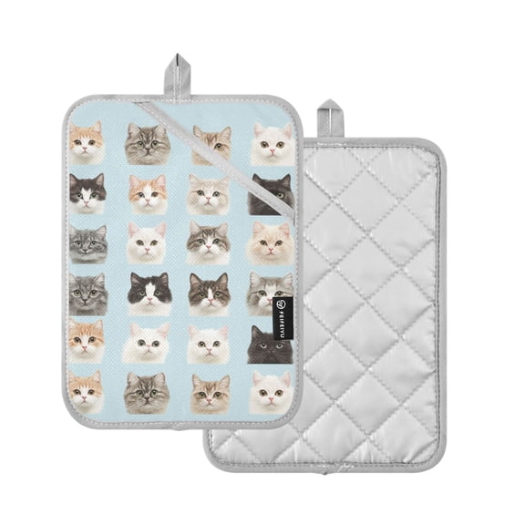 Yayeee Pot Holders Kitchen Heat Resistant with Pockets 7"x9.8" Cotton Oven Cooking Hot Pads, Cute Cat Faces