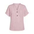 thumbnail image 5 of ClodeEU Women's V Neck Short Sleeve Blouse, Casual Solid Color Loose Fit Button Top Pink,Women's Plus S, 5 of 8