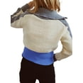 thumbnail image 3 of TRKIYQC Suéter con cremallera de otoño para mujer, chaqueta de punto con cremallera doble de manga larga con solapa de retazos de color de punto, azul verde TRKIYQC moda, 3 of 6