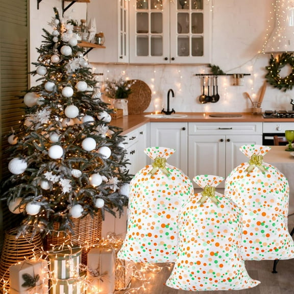 Clearance HomelyJoy Extra Large Christmas Gift Bag, Jumbo Holiday Gift Bags, Reusable Xmas Bag with Tag and Tie for Giant Gifts Presents, Large Gift Wrap 3PC