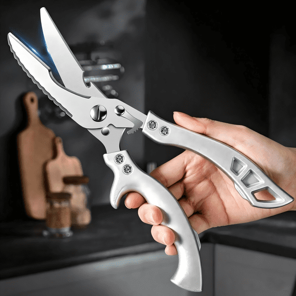 Poultry Shears, Plys Kitchen Scissors Heavy Duty Kitchen Shears for Food All Purpose Cooking Scissors, Silver Handle