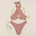 thumbnail image 6 of Clearance! Hontri Bikini Sets for Women Gathering Neck Gathering Steel Support Chest Cushion Split Colorful Sexy Bikini Women's Swimsuit Bikini Coffee,M, 6 of 7