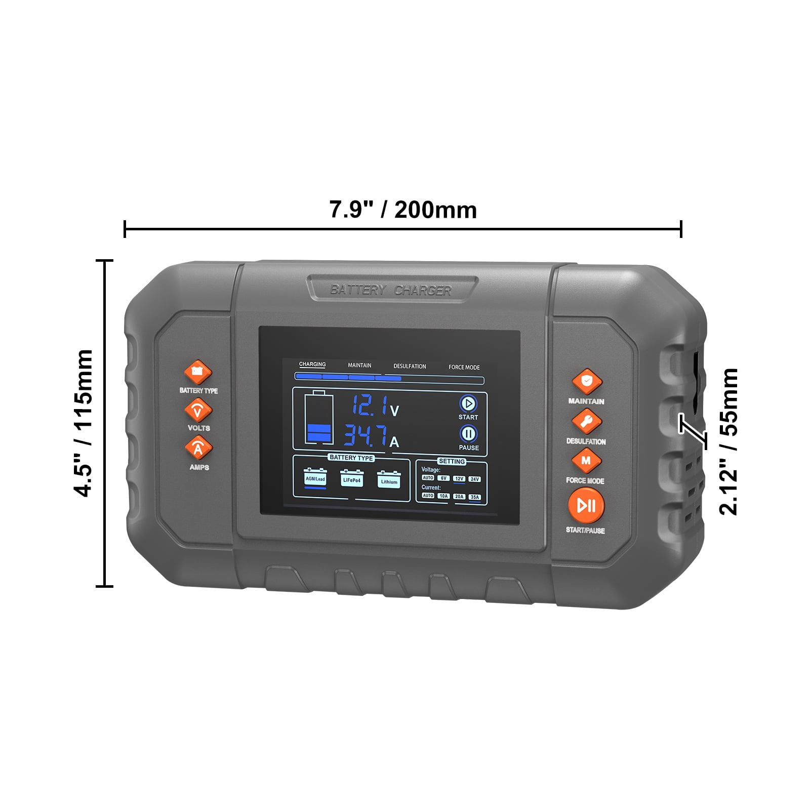 KFFKFF Smart Battery Recharger, 35-Amp, Compatible with Lithium LiFePO4 and Lead-Acid (AGM / Gel / SLA) Car Batteries, Comes with LCD Screen