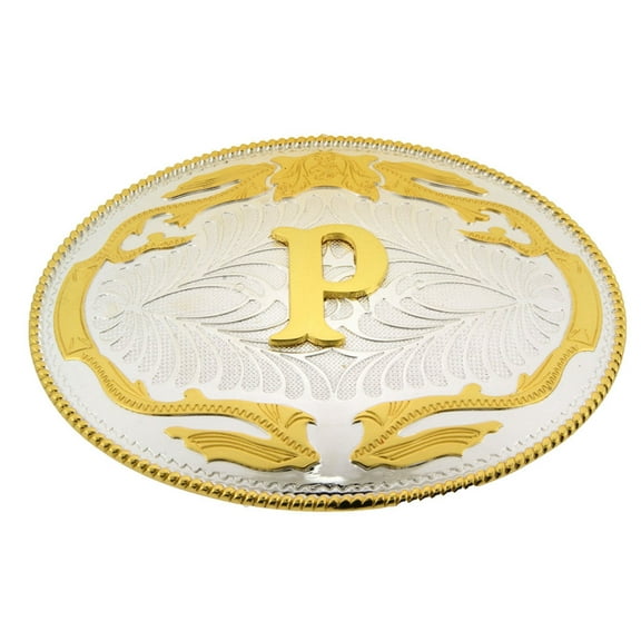 Big Initial P Letter Alphabet Belt Buckle Western Cowboy Rodeo Gold Silver Metal