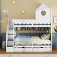 thumbnail image 3 of Harper & Bright Designs Twin House Bunk Bed with Storage Stairs and Drawers, Wood Twin Over Twin Castle Bed with Drawers Shelves & LED Lights, White, 3 of 16