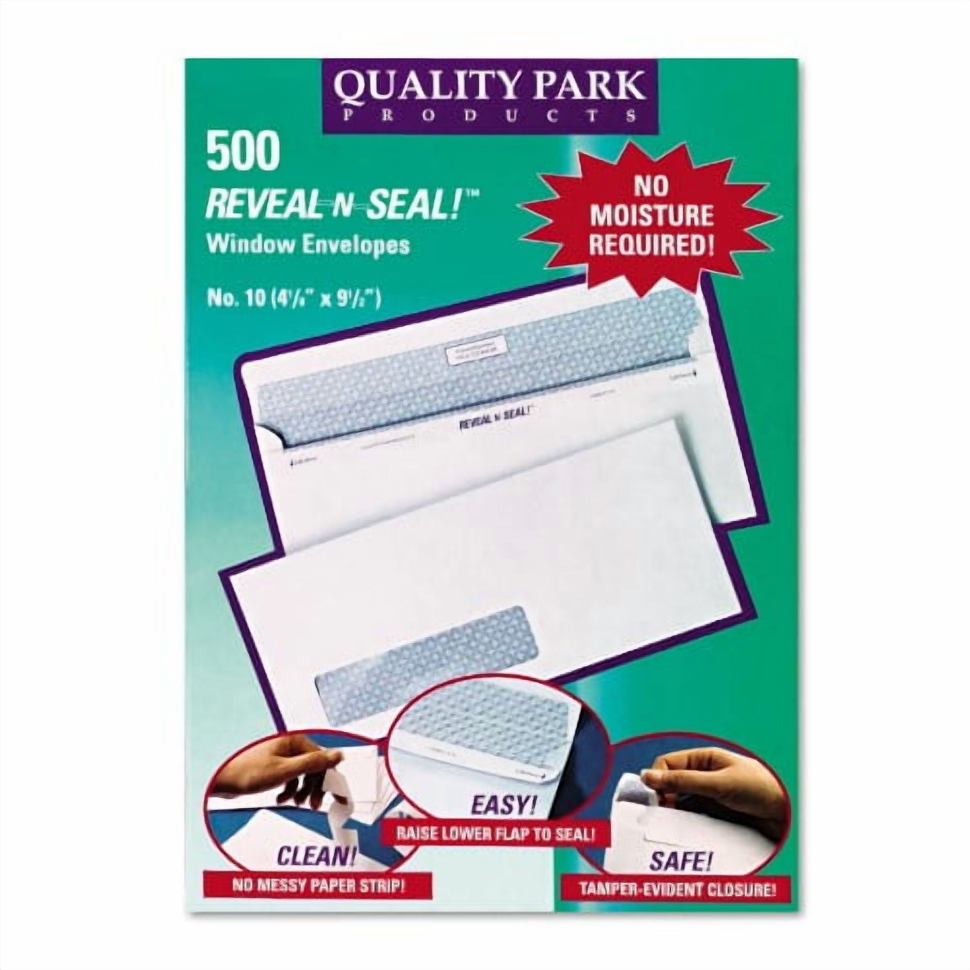 Quality Park Reveal-N-Seal Security-Tint Envelope, Address Window, #10, Commercial Flap, Self-Adhesive Closure, 4.13 x 9.5, White, 500/Box