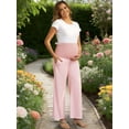 thumbnail image 3 of DARING DIVA Women's Wide Leg Maternity Pants Over Belly Elastic Waist S Pink Stripe, 3 of 7