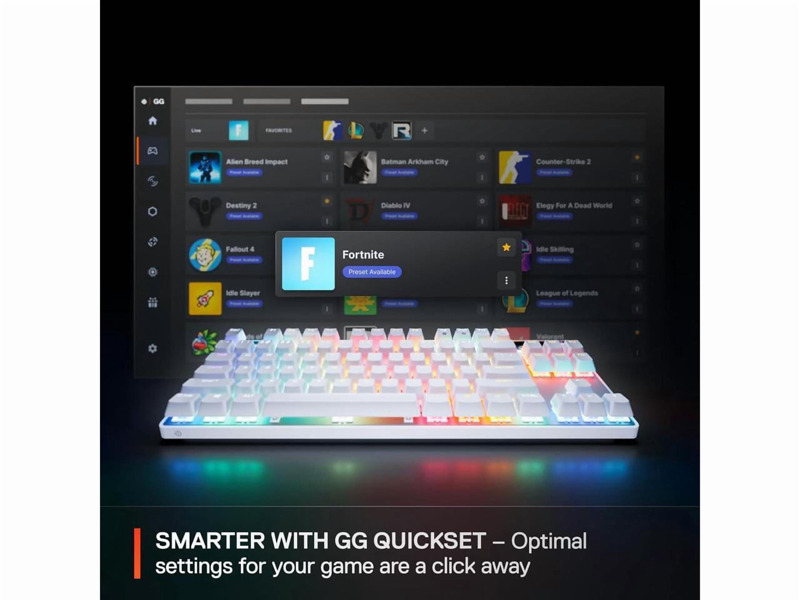 SteelSeries Apex Pro TKL Gen 3 White OmniPoint 3.0 Switches — Adjustable Actuation — Rapid Trigger — Game-Ready Presets — Protection Mode — Rapid Tap/SOCD — OLED — RGB — PBT Keycaps — USB-C