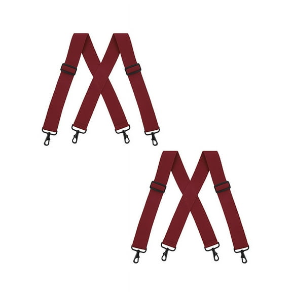 Buyless Fashion Mens 2 Pack Suspenders - 48" Elastic Adjustable Heavy Duty 2" Wide - X Back With Black Hooks - 5140-2-Burgundy