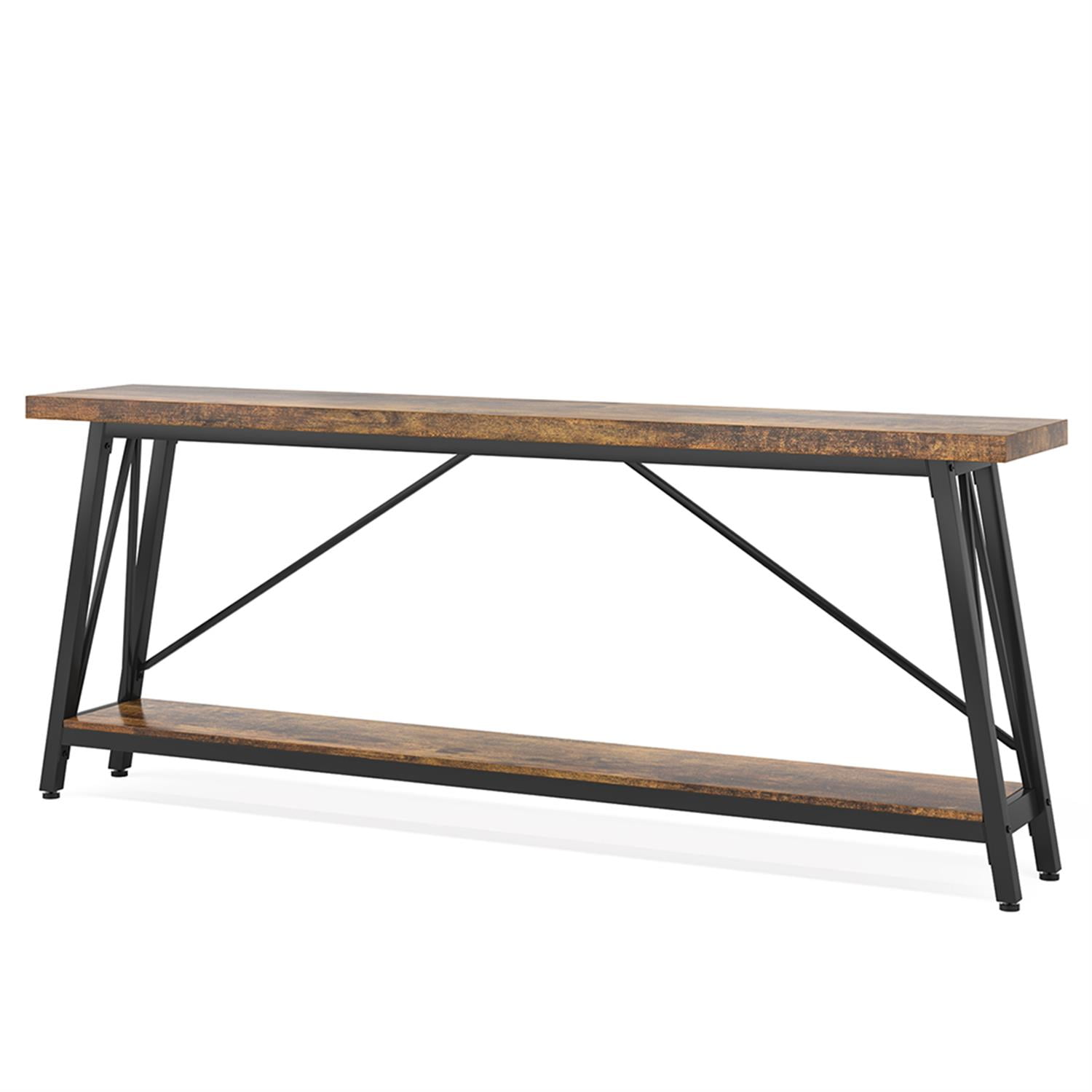 Demi Bonn 70.9" Console Table, Rustic Vintage Narrow Sofa Table for Entryway, Living Room, Hallway, Brown & Black