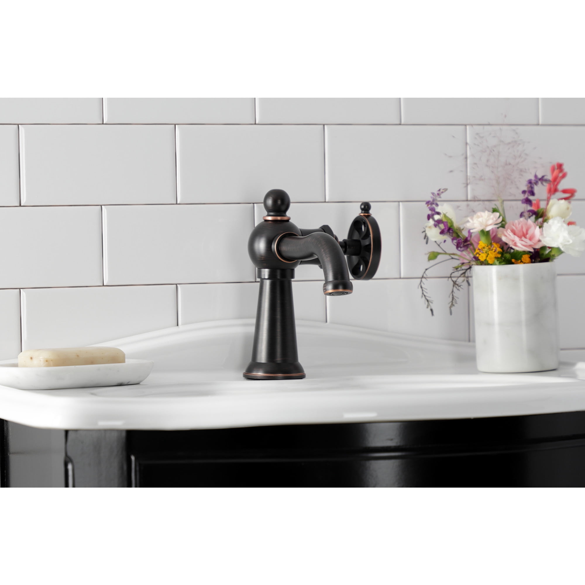 Kingston Brass KS354RXNB Belknap One-Handle Single-Hole Bathroom Faucet with Push Pop-Up Drain, Naples Bronze