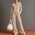 thumbnail image 3 of Women's 2 Piece Outfits Casual Lapel Half Zip Sweatshirts and Wide Leg Pants Tracksuit Sets, 3 of 4