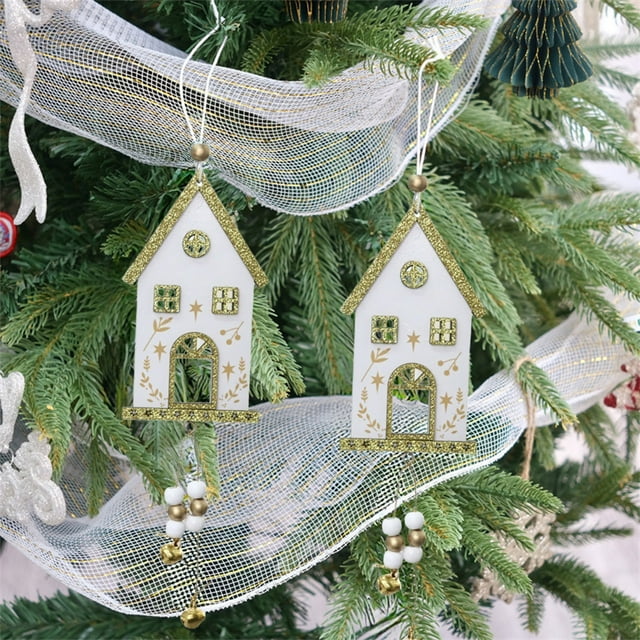 Casita Navideña de Madera para Colgar | Decoración Navideña de Madera Blanca | 13 X 7 Cm | para Ventana o Árbol | 1 Unidad