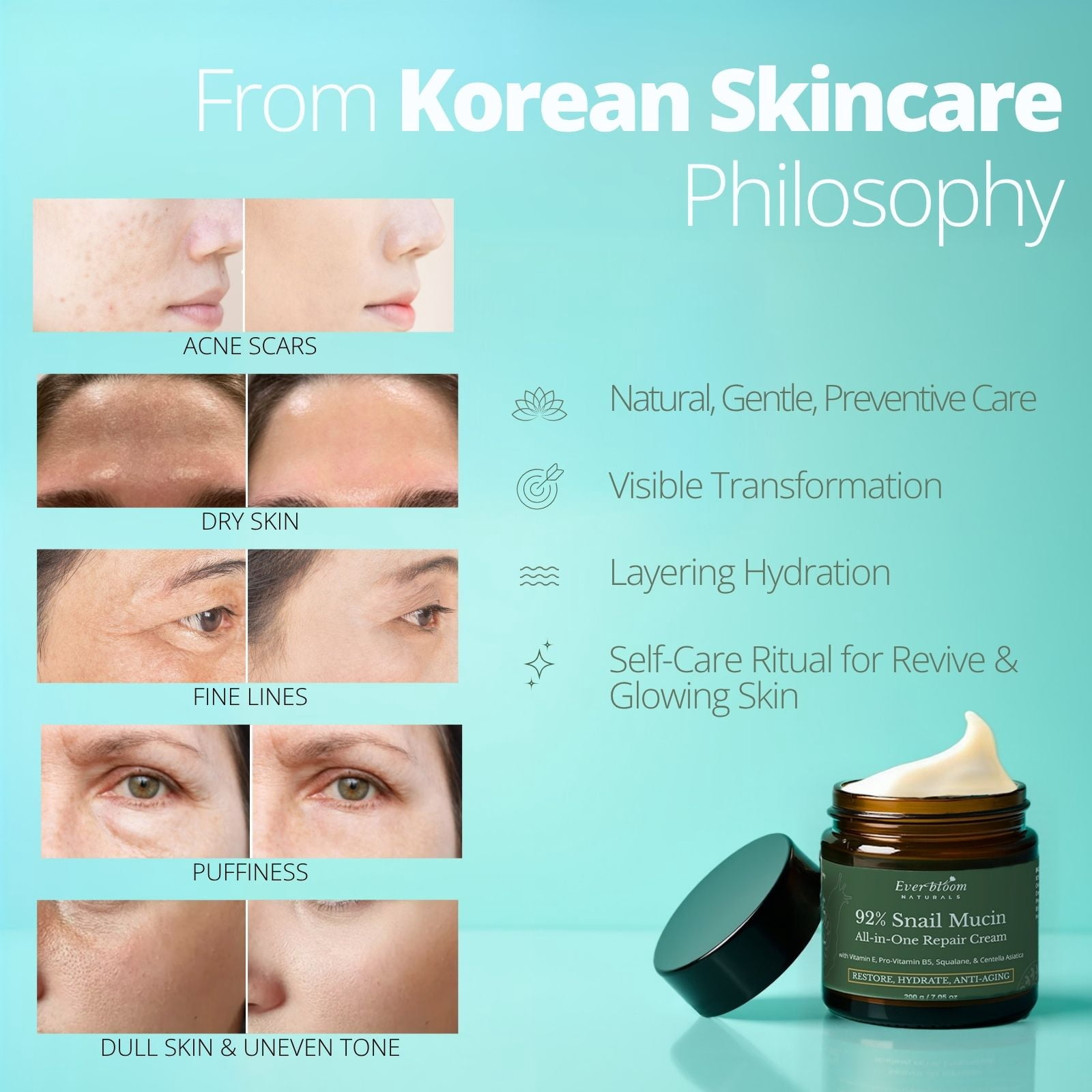 92% Snail Mucin Face Moisturizer Cream, 7oz Jar