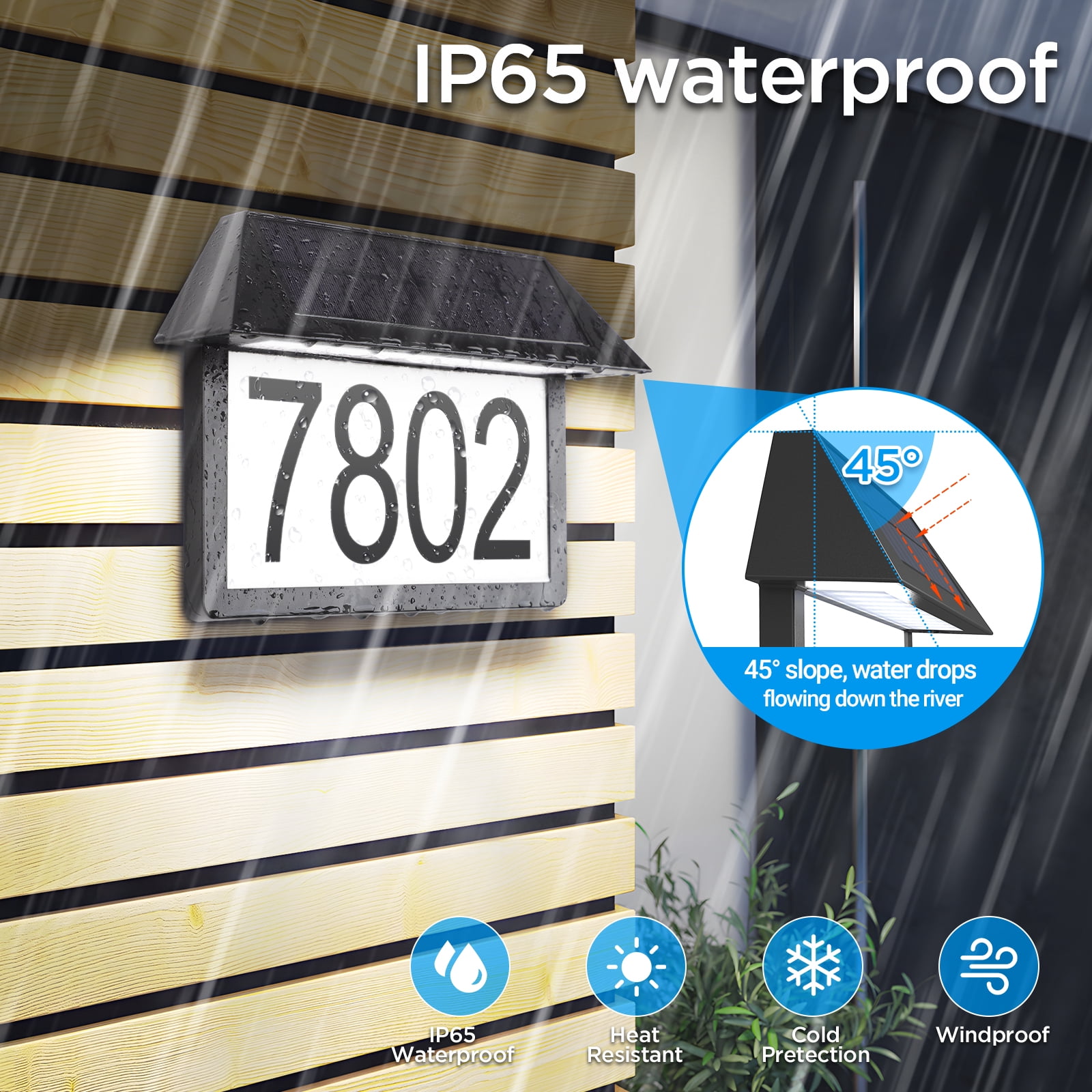 1 PACK Solar Address Sign, House Numbers Sign for Outside 3 Color Temperature, High Brightness Address Numbers 300LM, Wall Mounted waterproof for Home Yard Street