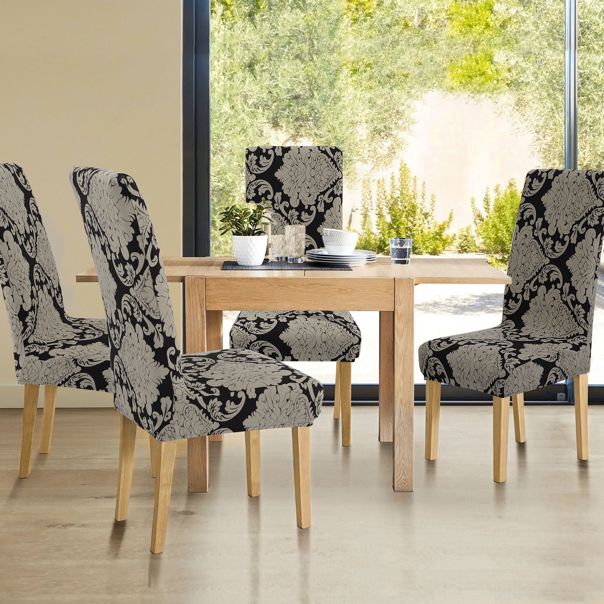Unique Bargains Stretch Spandex Dining Chair Slipcover Black and Brown M