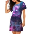 thumbnail image 2 of Fotbe Neon Buddha Cityscape Bata de Dormir para Mujer con Estampado, Camisón de Algodón de Manga Corta, Ropa de Dormir Casual, 2 of 6