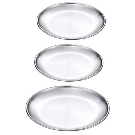 

3 Piece Stainless Steel Buffet Plate Pizza Tray Stainless Steel for Appetizer Salad Plate Set 9 & 10 Inches (3 Plates)