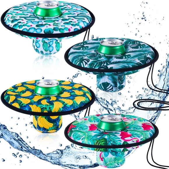 Soporte flotante para bebidas Rtteri, estilo tropical, 4 unidades, neopreno