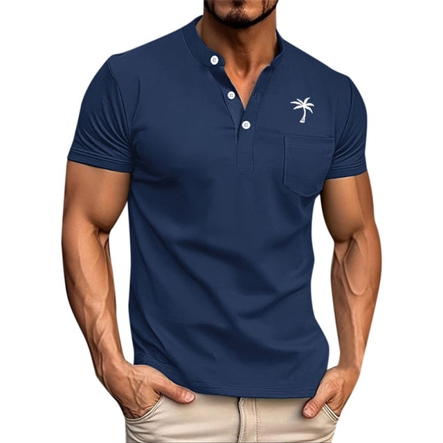 toraway Chemises pour Hommes Graphiques Bleues Été T-Shirt Homme Manches Courtes Mode Été T-Shirt Imprimé Cocotier Rétro Chemise de Sport pour Hommes G