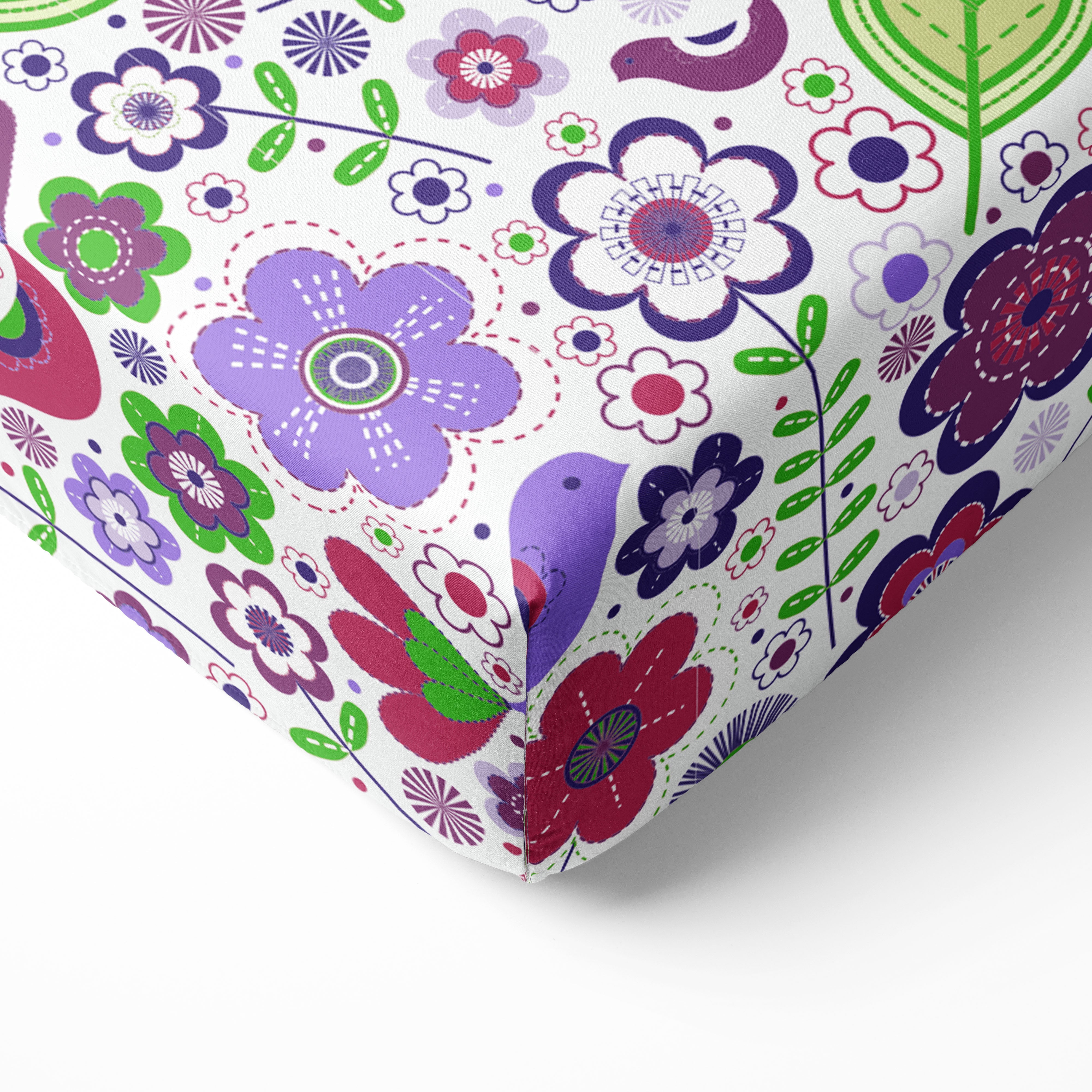 Bacati - Crib or Toddler Bed Fitted Sheet 100% Cotton Percale, Botanical, Purple/Lilac/Green/Plum