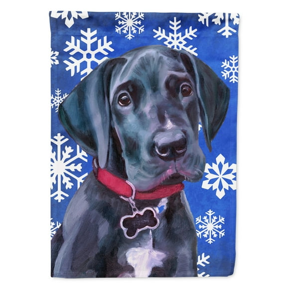 Black Great Dane Puppy Winter Snowflakes Holiday Garden Flag