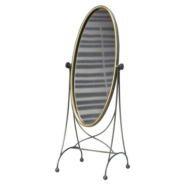 Benzara BM229729 Oval Metal Frame Swiveling Vanity Mirror, Gold & Gray