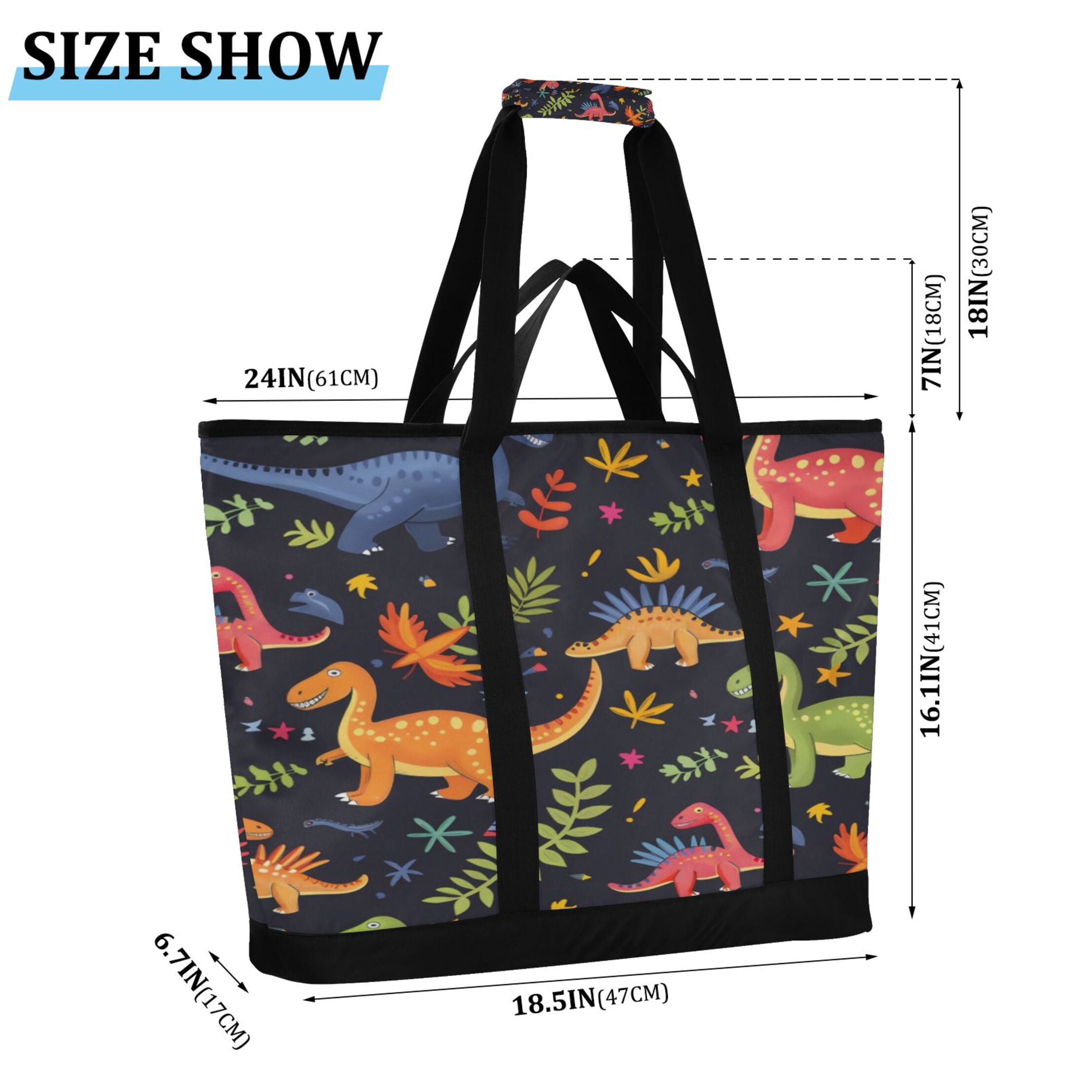 Large Hand-held Ice Pack Picnic Bag Insulation and Refrigeration Suitable for Shopping Picnics and Camping Cartoon Dinosaur