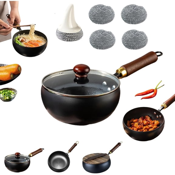 Jinswhdre Cast Iron Skillet, Hand-Forged Uncoated Iron Pan, Japanese Iron Pan, Uncoating Cast Iron Pot, Multi-purpose, A Must-Have Kitchen Tool(9.4/10.2 in) (Glass Lid(10.2in))