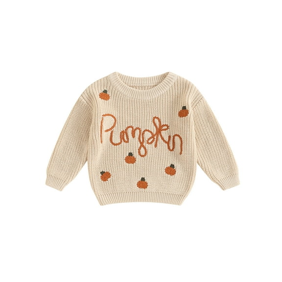 Baby Toddler Boys Girls Halloween Sweaters 0 3 6 9 12 18 24 Months 2T 3T Long Sleeve Round Neck Pumpkin Letter Embroidery Knit Pullovers Sweatshirts
