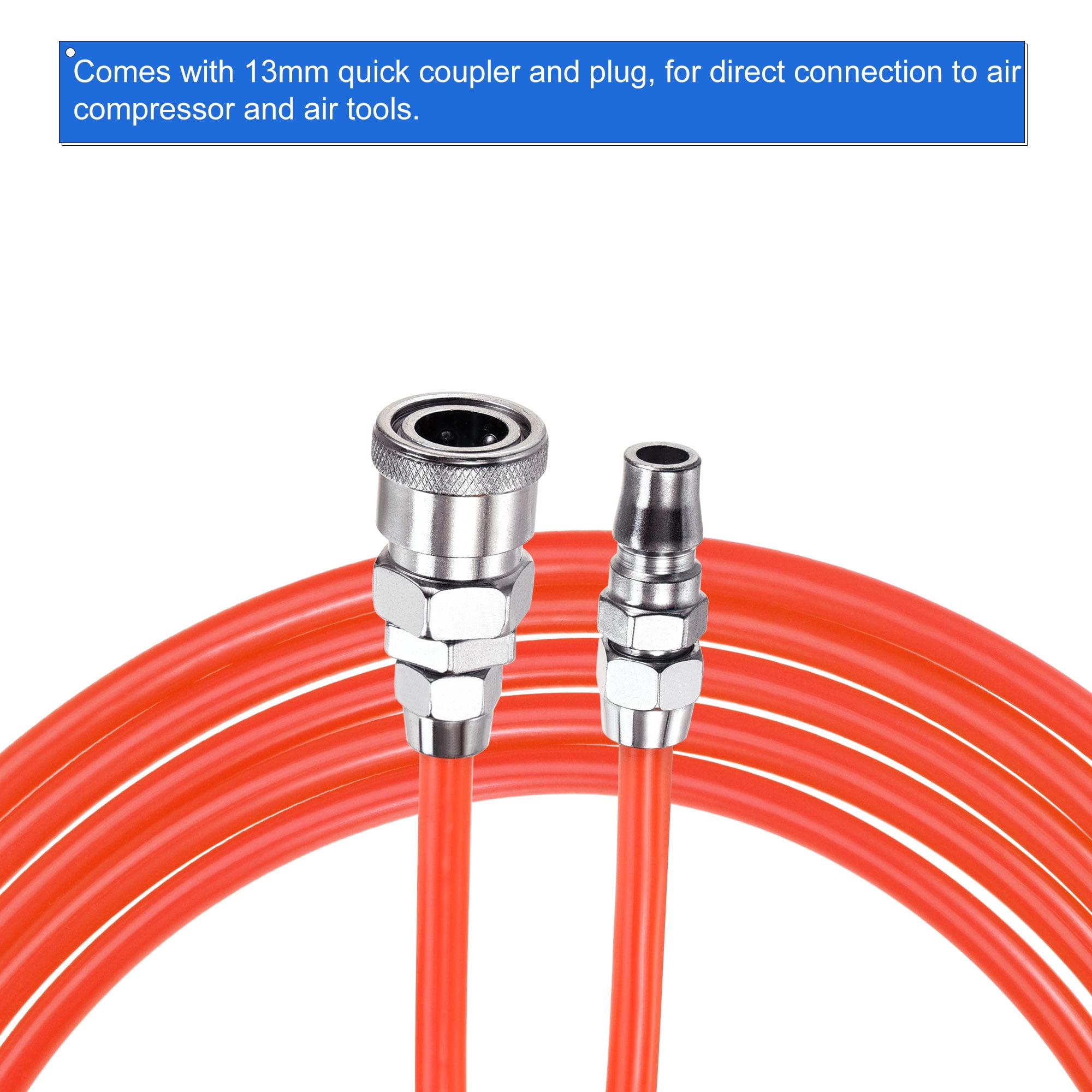 Uxcell Pneumatic Air Hose 8mm OD 5mm ID 10M Length Red with Quick Coupler