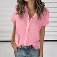 thumbnail image 2 of Women's Loose Fit V Neck Linen Blouse Shirt Tops Solid Color Casual Daily Wear Business Casual Vacation Fashion Essential Gift for Women | CSEONE,Pink L, 2 of 9