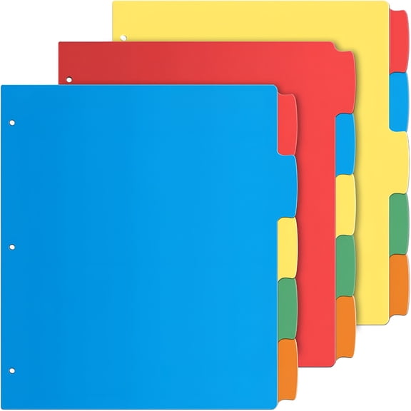 CCOCC 5-tab Index Dividers with 3 Holes Punched,Set of 3 Plastic Multicolor Dividers for 3 Ring Binders,15 Pcs Dividers for School & Office Supplies