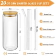 thumbnail image 2 of 20 Oz Drinking Glasses with Bamboo Lids and Glass Straw - 8 Pcs Can Shaped Glass Cups Beer & Ice Coffee Glasses Cute Tumbler Cup Great for Soda Boba Tea Cocktail Include 2 Cleaning Brushes, 2 of 6