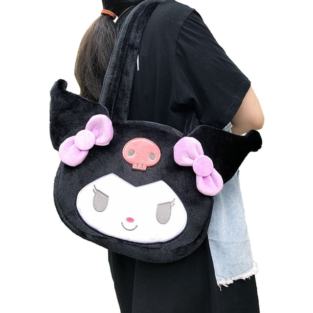 Bolso de felpa para axilas de otoño e invierno, bonito y suave bolso de hombro para uniforme JK para niñas, bolso de mano para mujer, conejo negro