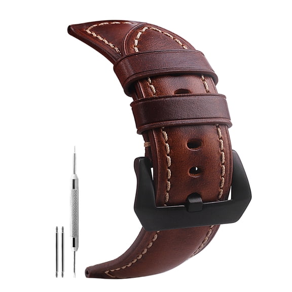 22mm Genuine Leather Watch Band Brown Oil-tanned Natural Crack Leather Wrist Straps With Black Buckle