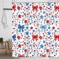 thumbnail image 2 of Patriotic 4th of July Shower Curtain, America Independence Memorial Day Bathroom Decor, Red and Blue Floral Bow Star 250 Anniversary Bath Curtain with Hooks,69X70IN, 2 of 5