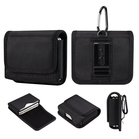 TECH CIRCLE Phone Holster for Samsung Galaxy Z Flip/Z Flip 5G/Z Flip 3 5G/Z Flip4,Motorola Moto Razr 2019/Razr 5G Nylon Card Slot Phone Pouch Belt Holder Carrying Case with Belt Clip Loop,Black