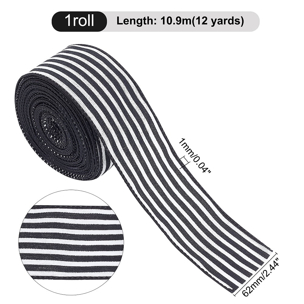 Polyester Ribbon Black and White Stripe Pattern 2-1/2 inch(62mm) 12 yards/roll