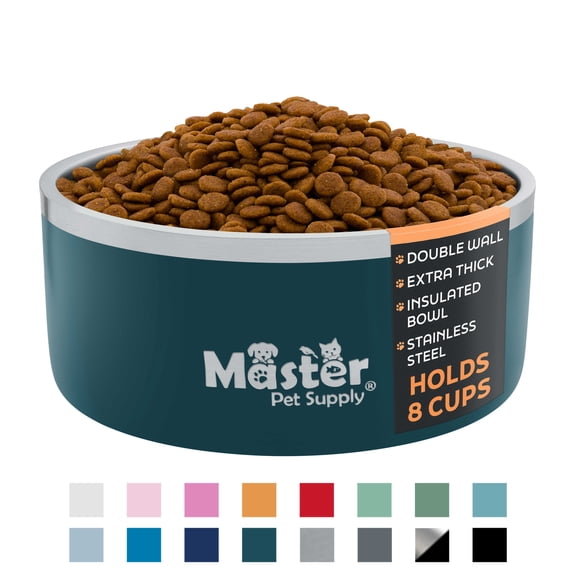Master Pet Supply Stainless Steel Dog Bowls - 64 oz, Heavy Duty - Emerald Sea, Double Wall Extra-Thick Insulated, Non-Slip Pet Water Bowl for Dogs, Cats & Pets, Anti Rust Metal, Dish Washer Safe