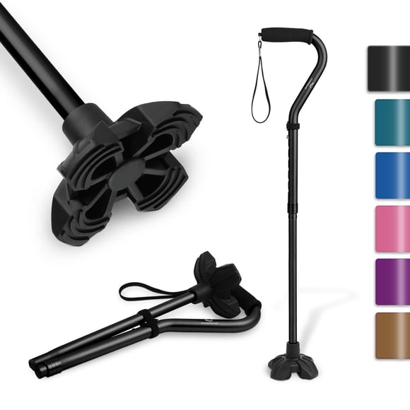 Bastón KINGGEAR F1 para caminar, para mujeres y hombres, andador autónomo para personas mayores con correa de muñeca, mango de EVA ligero y resistente, base cuádruple grande.